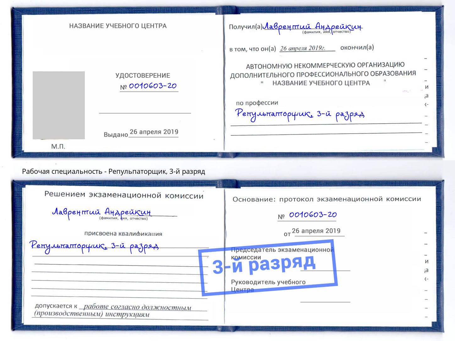 корочка 3-й разряд Репульпаторщик Сызрань