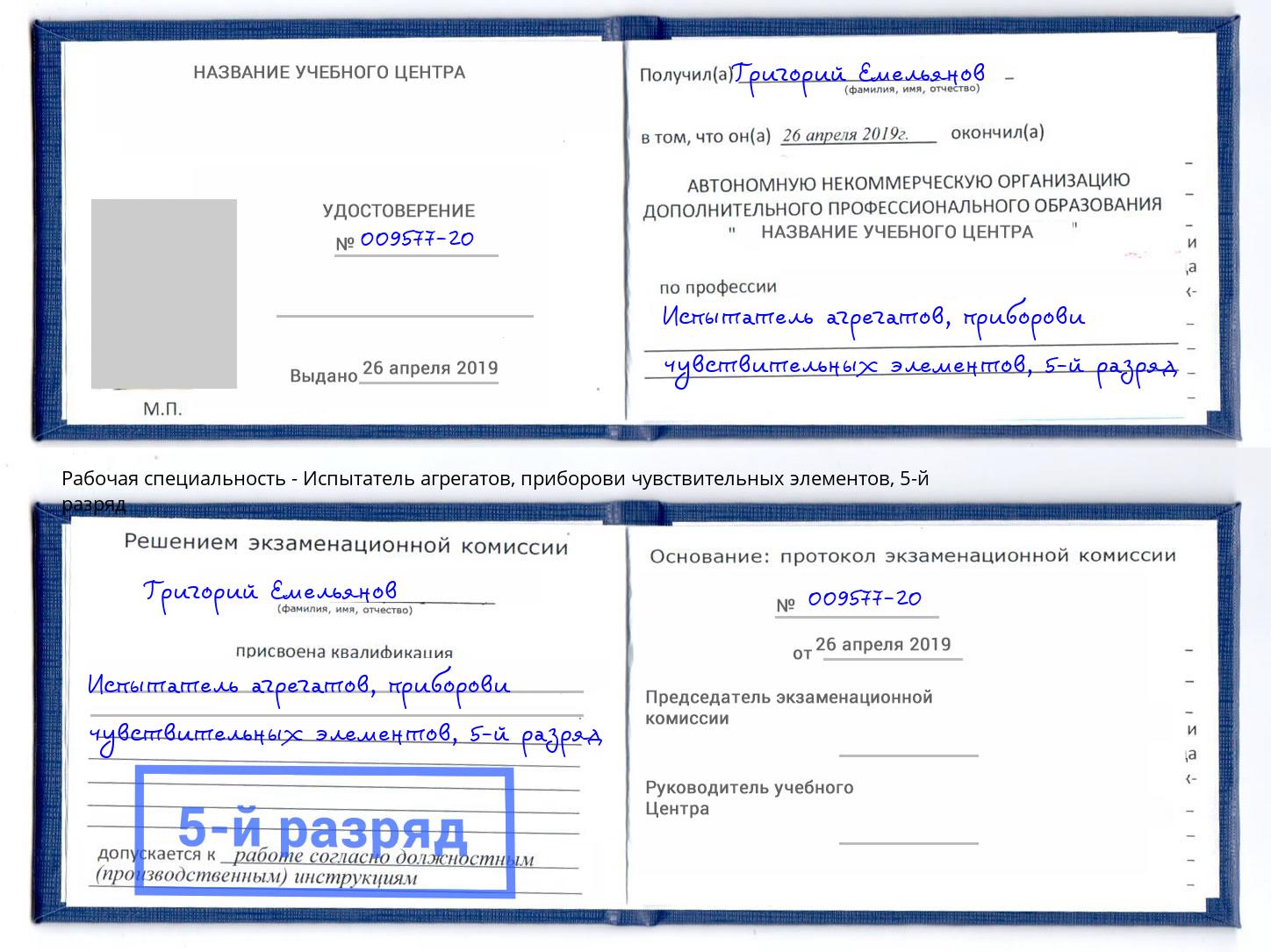 корочка 5-й разряд Испытатель агрегатов, приборови чувствительных элементов Сызрань
