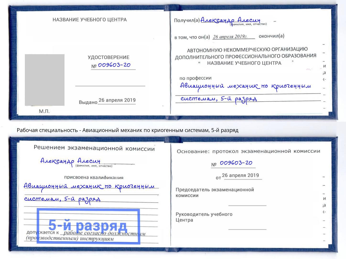 корочка 5-й разряд Авиационный механик по криогенным системам Сызрань