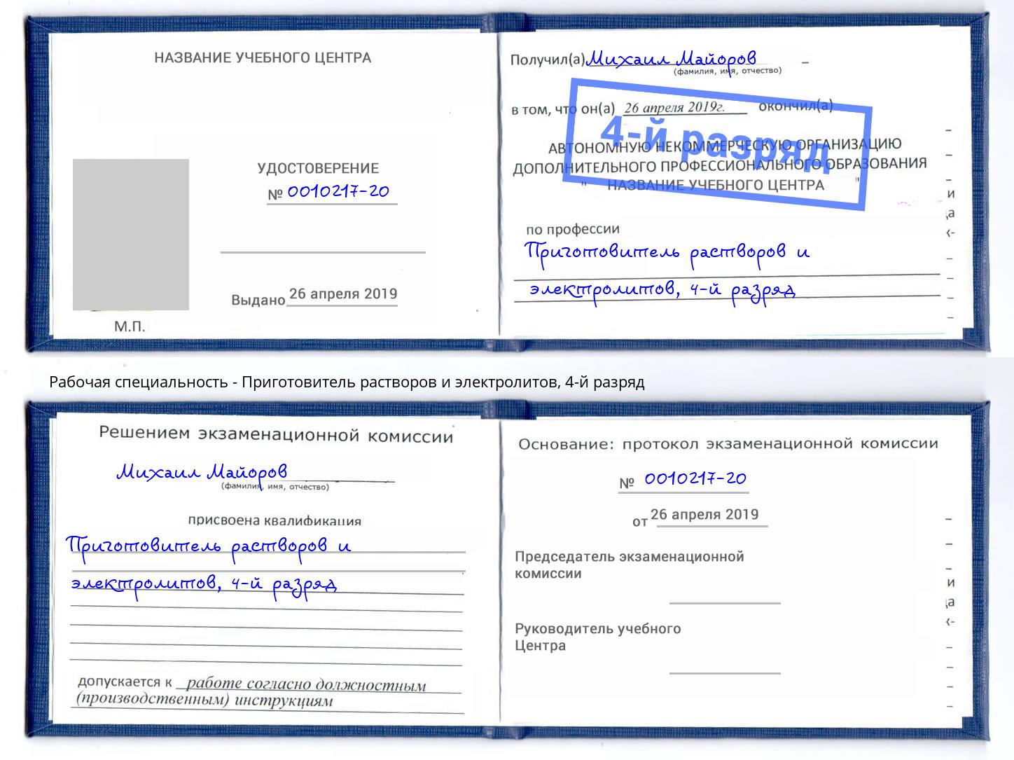 корочка 4-й разряд Приготовитель растворов и электролитов Сызрань