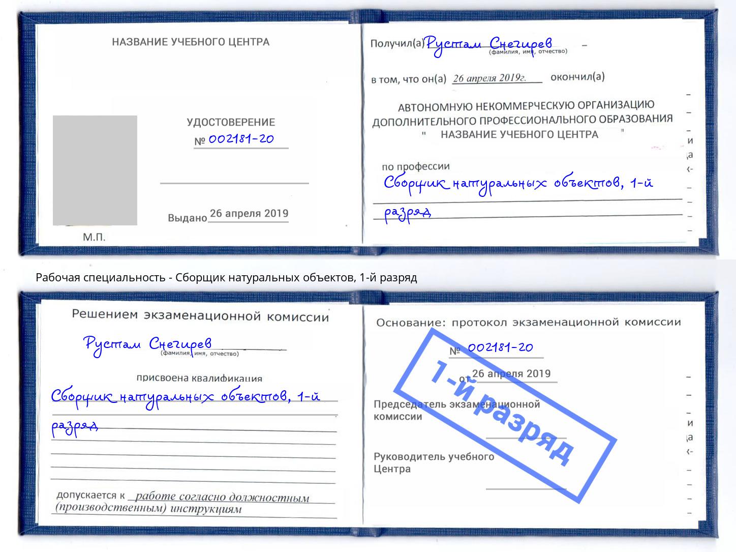 корочка 1-й разряд Сборщик натуральных объектов Сызрань