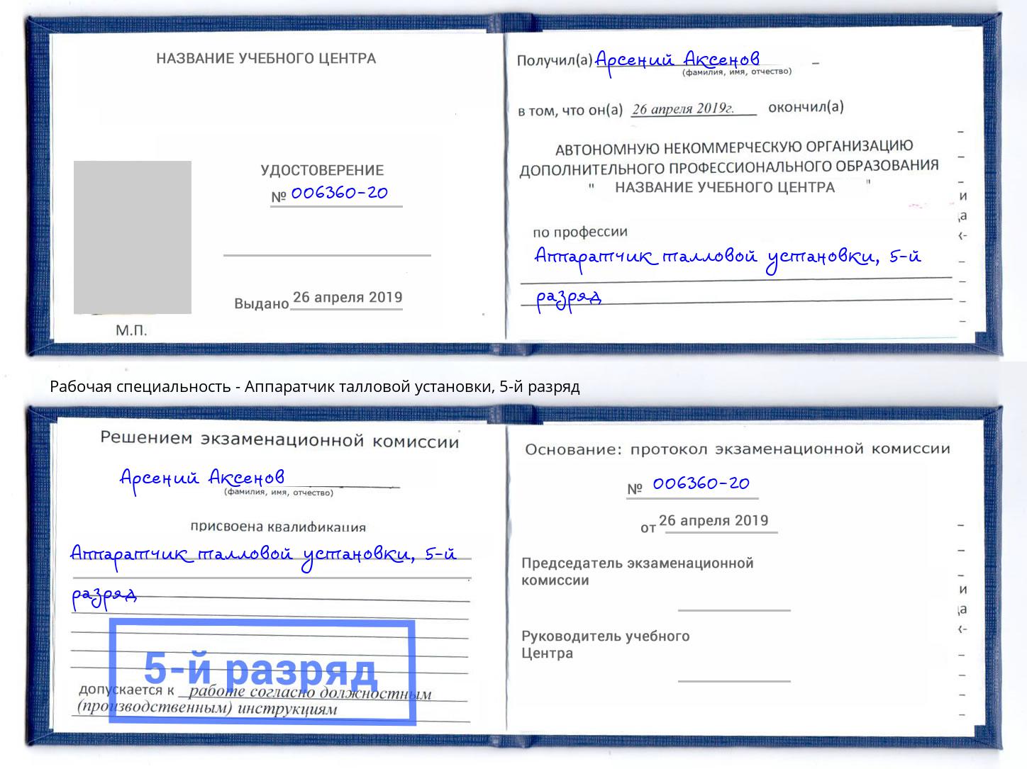 корочка 5-й разряд Аппаратчик талловой установки Сызрань