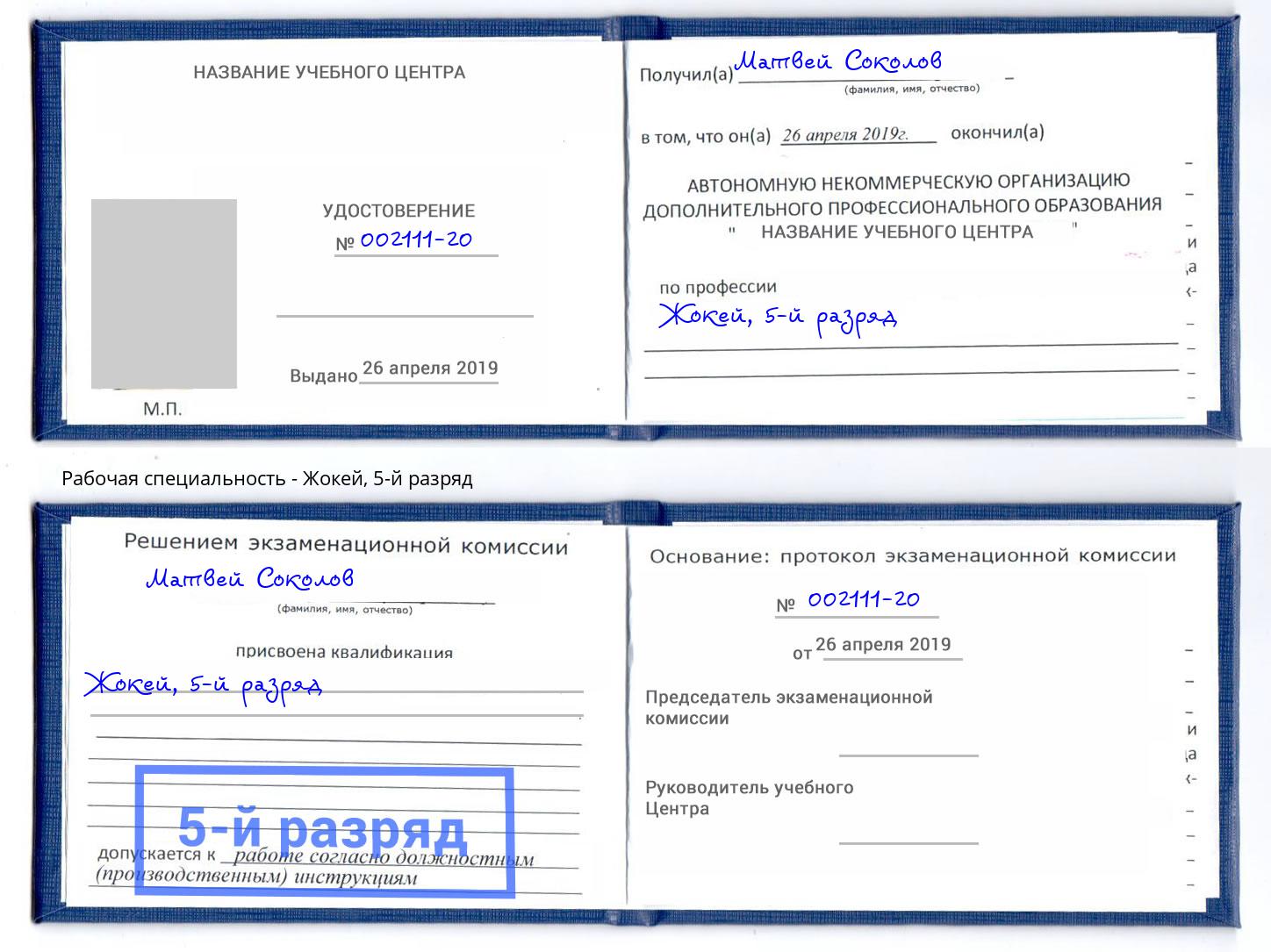 корочка 5-й разряд Жокей Сызрань