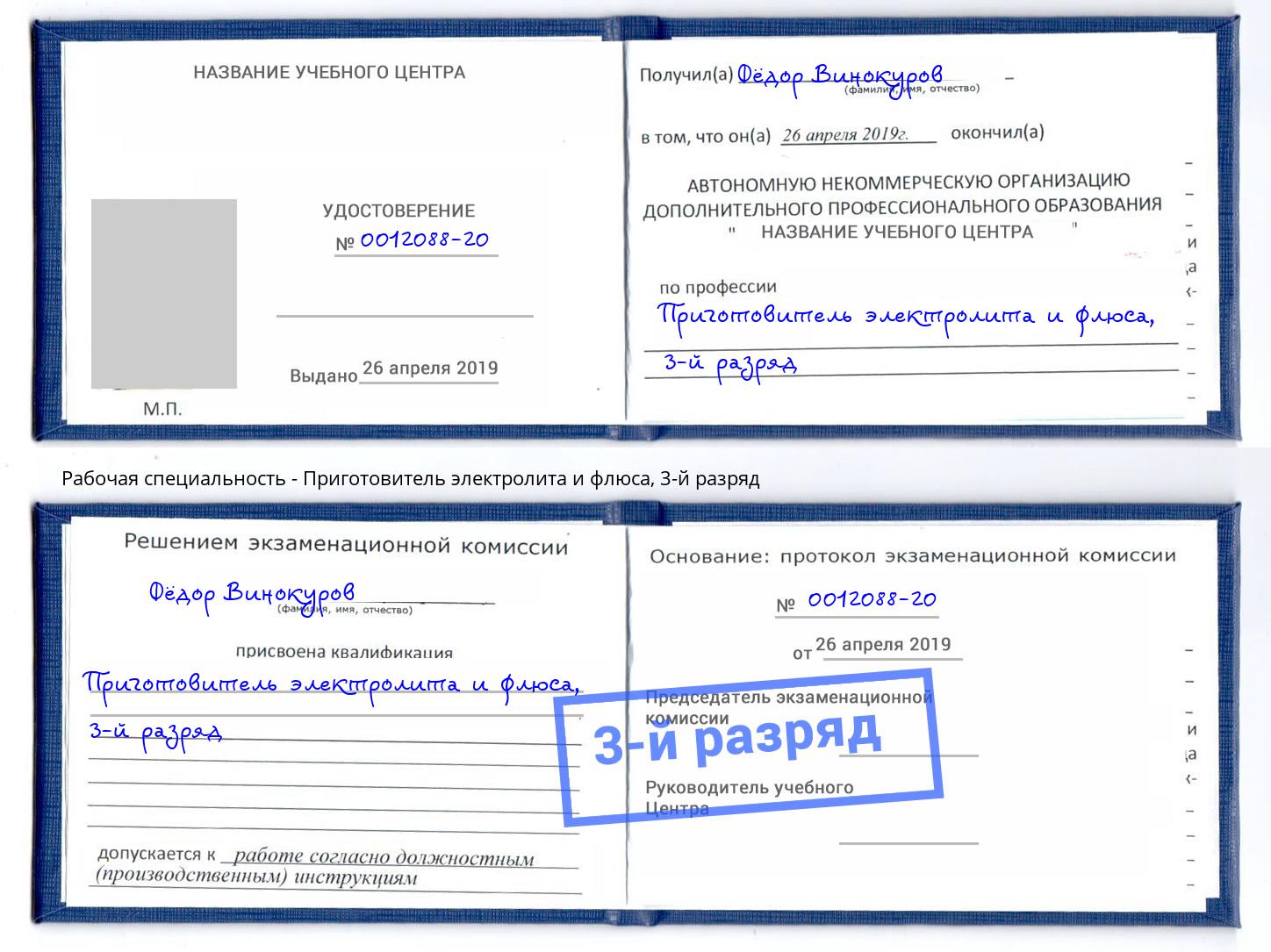 корочка 3-й разряд Приготовитель электролита и флюса Сызрань