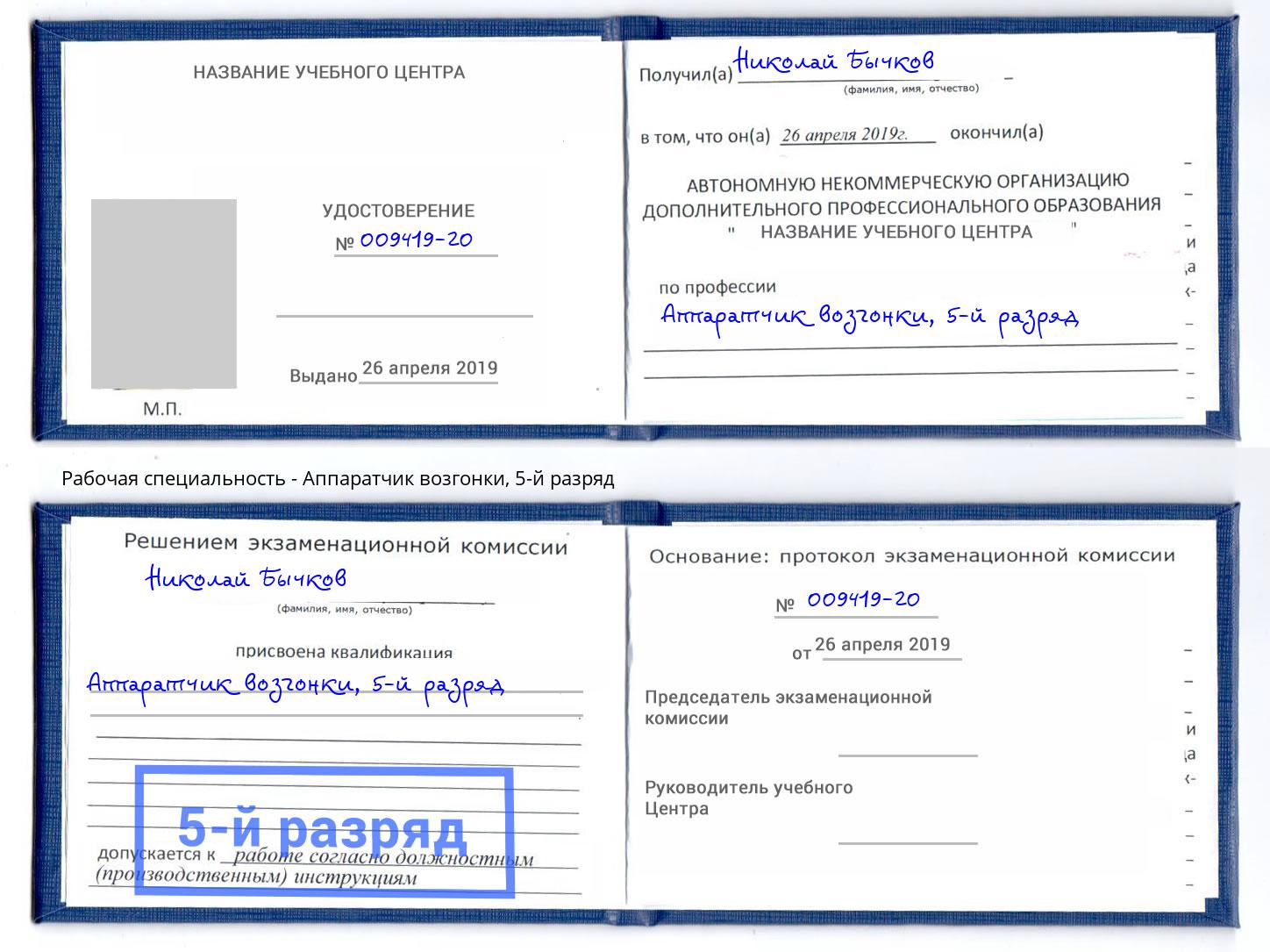 корочка 5-й разряд Аппаратчик возгонки Сызрань