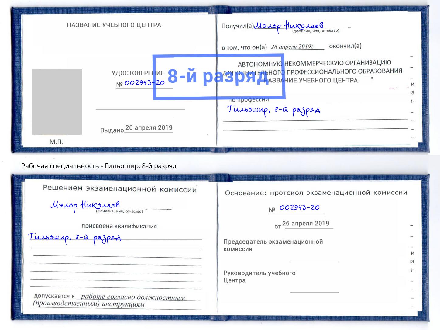 корочка 8-й разряд Гильошир Сызрань