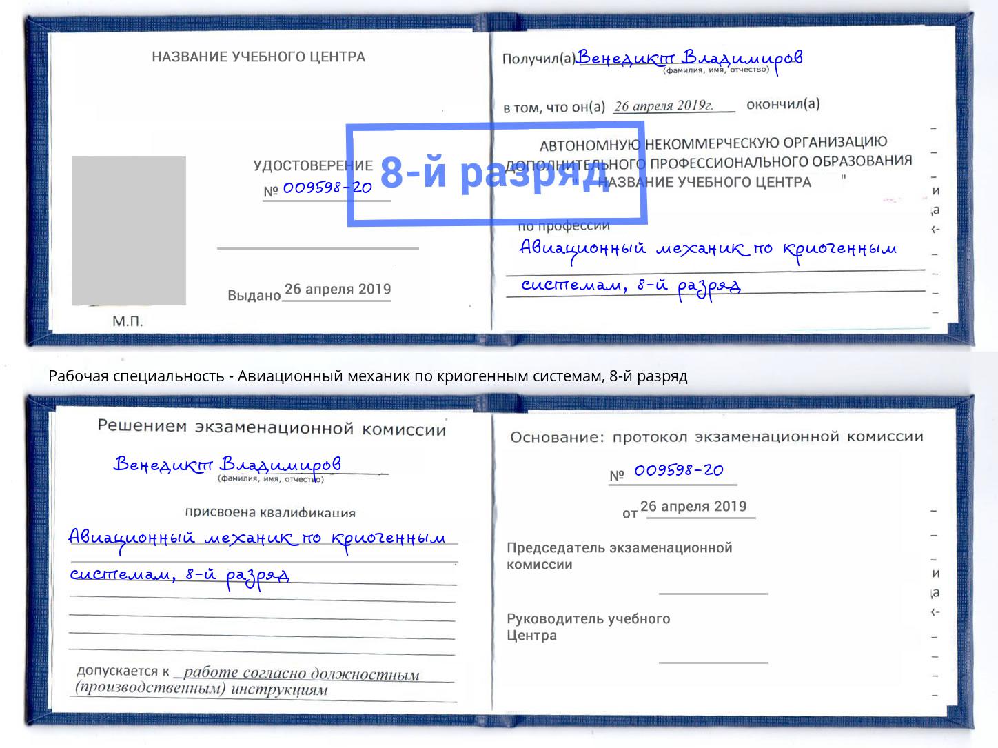 корочка 8-й разряд Авиационный механик по криогенным системам Сызрань